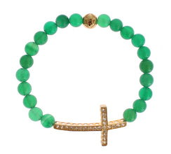 Jade Stone Gold CZ Cross 925 Silver Bracelet Nialaya