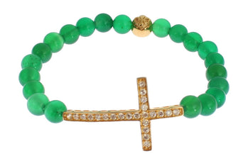 Jade Stone Gold CZ Cross 925 Silver Bracelet Nialaya
