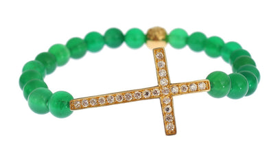 Jade Stone Gold CZ Cross 925 Silver Bracelet Nialaya
