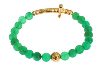 Jade Stone Gold CZ Cross 925 Silver Bracelet Nialaya