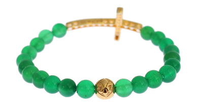 Jade Stone Gold CZ Cross 925 Silver Bracelet Nialaya