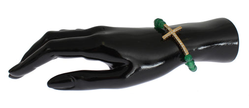 Jade Stone Gold CZ Cross 925 Silver Bracelet Nialaya