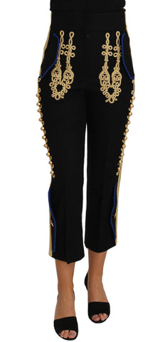 Military Embellished Pants Black Gold Dress Pant Dolce & Gabbana