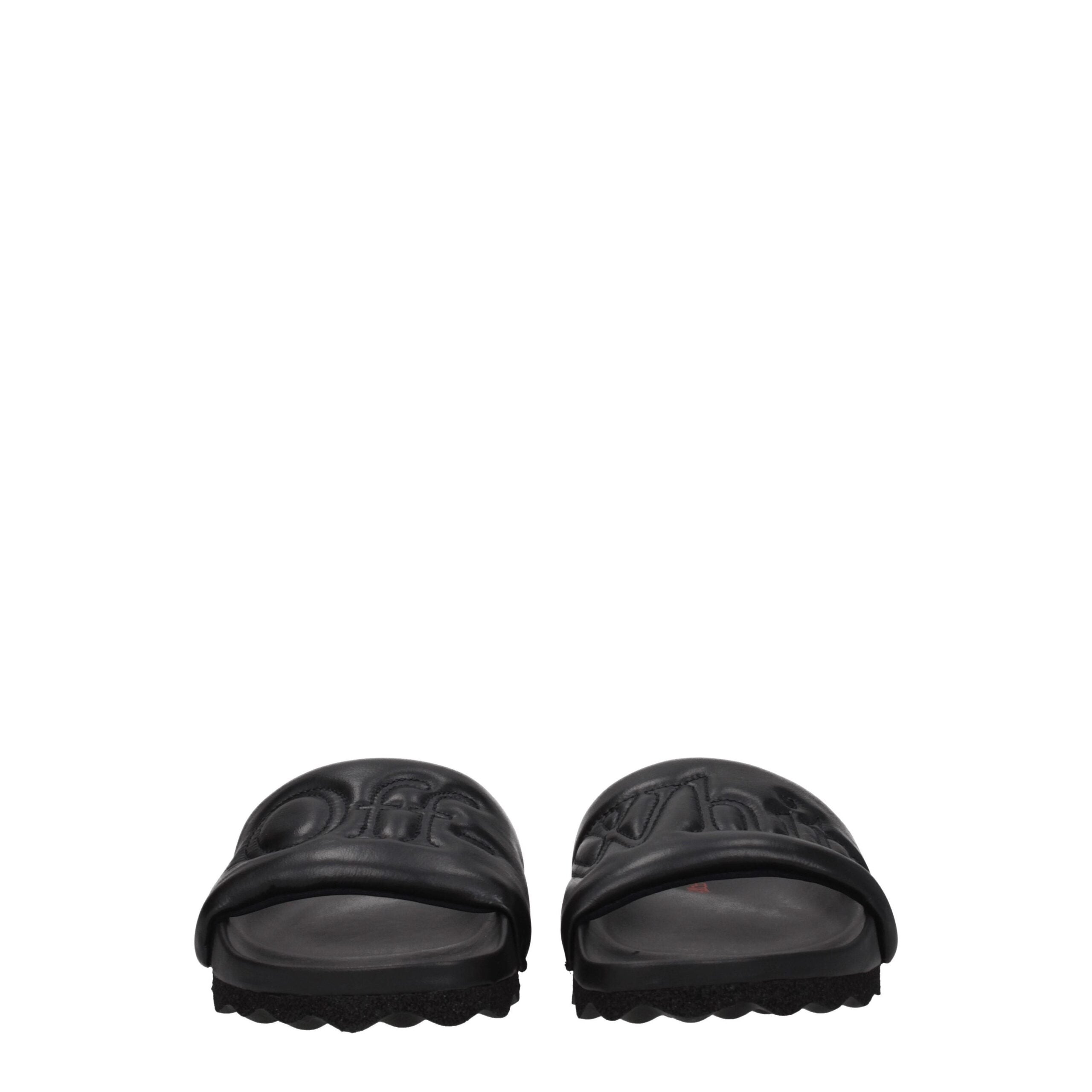Off-White Black Leather Slippers