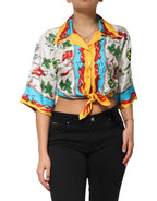 Dolce & Gabbana Multicolor Chili Silk Cropped Blouse Top