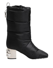 Dolce & Gabbana Black Padded Mid Calf Logo Heel Boots Shoes