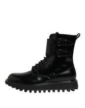 Dolce & Gabbana Black Leather Lace Up Mid Calf Boots Shoes
