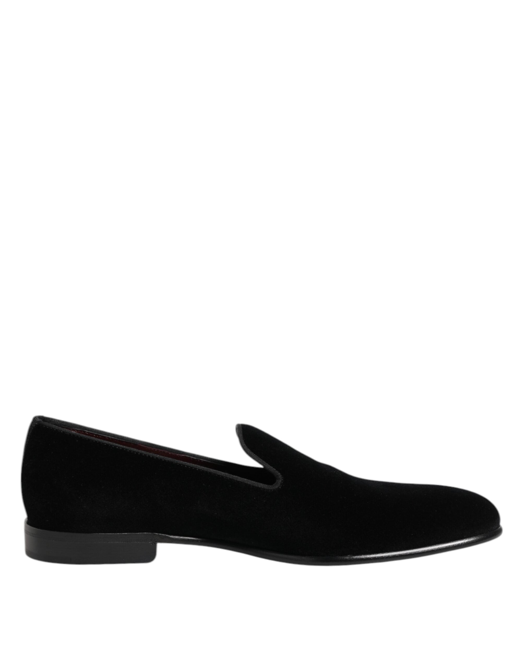 Dolce & Gabbana Black Velvet Slip On Loafers Men Formal Shoes