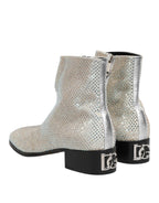 Dolce & Gabbana White Strass DG Logo Heels Ankle Boots Shoes