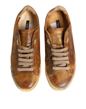 Dolce & Gabbana Brown Leather Low Top Men Sneakers Shoes