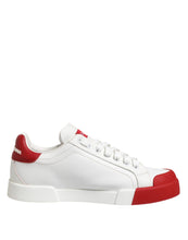 Dolce & Gabbana White Red Leather Lace Up Sneakers Shoes