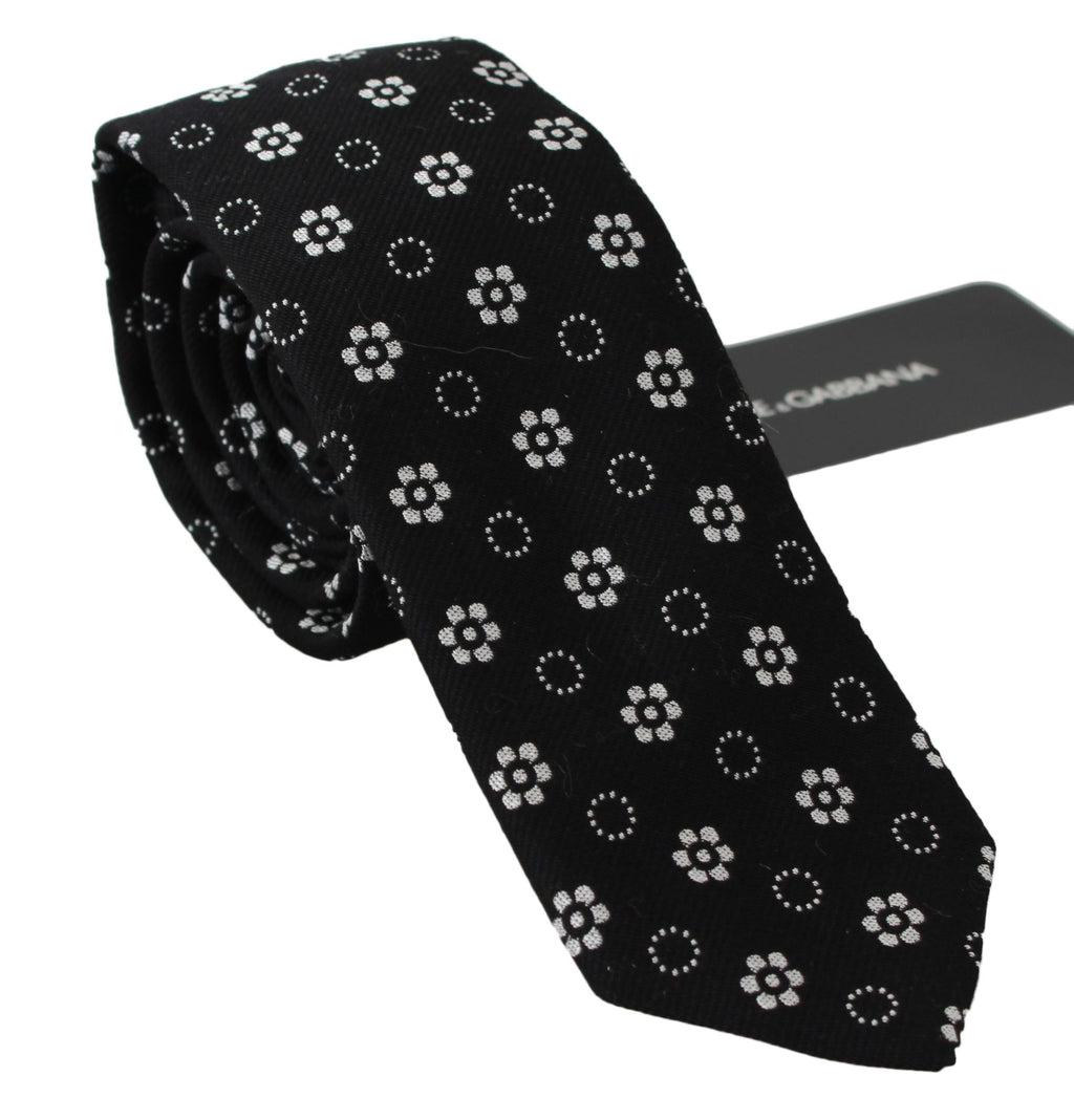 Black 100% Silk Floral Print Print Classic Tie Dolce & Gabbana