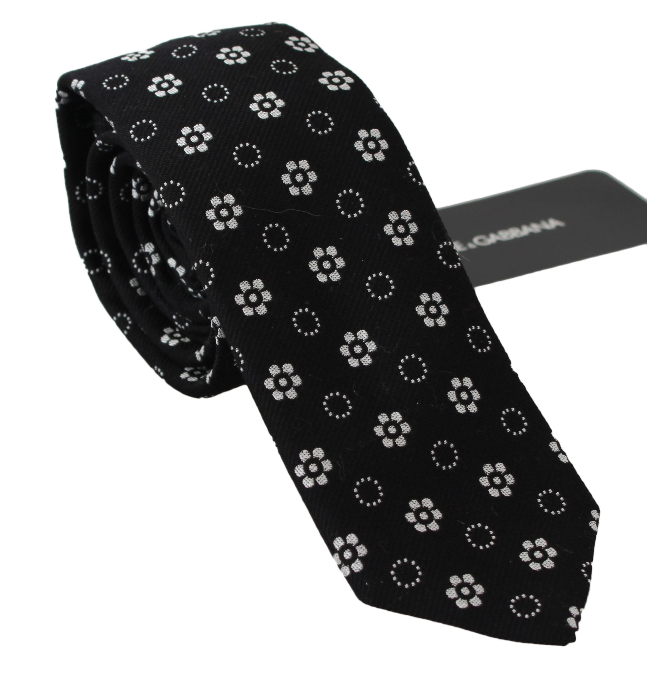 Black 100% Silk Floral Print Print Classic Tie Dolce & Gabbana
