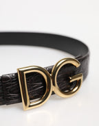 Dolce & Gabbana Black Exotic Leather DG Logo Buckle Belt