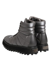 Dolce & Gabbana Silver Padded Mid Calf Lace Up Boots Shoes
