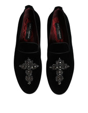 Dolce & Gabbana Black Suede Cross Slip On Loafers Dress Shoes