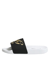 Dolce & Gabbana White Black Leather Sandals Beachwear Shoes
