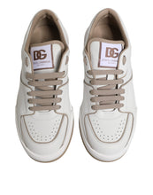 Dolce & Gabbana White Brown Leather Low Top Men Sneakers Shoes