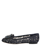 Dolce & Gabbana Blue Taormina Lace Crystals Flats Shoes