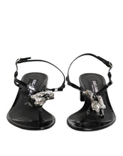 Dolce & Gabbana Black Leather Crystal Ankle Strap Sandals Shoes