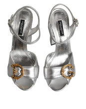 Dolce & Gabbana Silver Logo Ankle Strap Heels Sandals Shoes