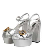 Dolce & Gabbana Silver Logo Ankle Strap Heels Sandals Shoes
