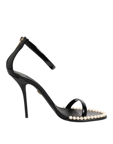 Dolce & Gabbana Black KEIRA Pearl Embellished Sandals Shoes