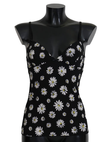 Black Daisy Print Dress Lingerie Chemisole Dolce & Gabbana