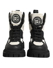Dolce & Gabbana Black White Padded Mid Calf Lace Up Boots Shoes
