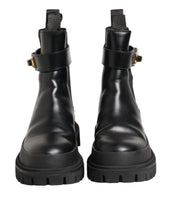 Dolce & Gabbana Black Calfskin DG Logo Strap Ankle Boots Shoes