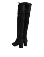 Dolce & Gabbana Black Suede Leather Knee High Boots Shoes