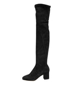 Dolce & Gabbana Black Suede Leather Knee High Boots Shoes