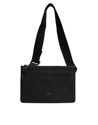 Dolce & Gabbana Black Leather Logo Embossed Waist Fanny Pack Bag