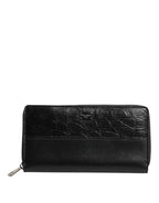 Dolce & Gabbana Black Leather Logo Plaque Zip Around Continental Wallet
