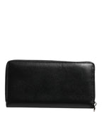 Dolce & Gabbana Black Leather Logo Plaque Zip Around Continental Wallet