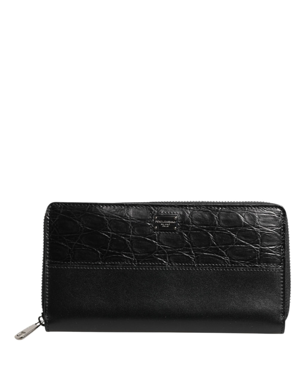 Dolce & Gabbana Black Leather DG Plaque Zip Around Continental Wallet