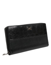 Dolce & Gabbana Black Leather DG Plaque Zip Around Continental Wallet