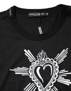 Dolce & Gabbana Black Sacred Heart Cotton Crew Neck T-shirt