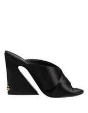 Dolce & Gabbana Black Logo KEIRA Satin Slides Sandals Shoes