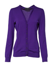 Dolce & Gabbana Purple Wool Knit V-neck Cardigan Sweater