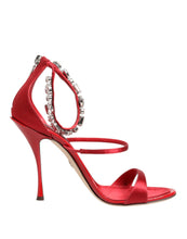 Dolce & Gabbana Red Satin Crystals Keira Sandals Heel Shoes