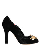 Dolce & Gabbana Black Roses Crystal Brooch Mary Jane Shoes