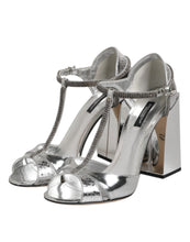 Dolce & Gabbana Silver Leather T-strap Heels Sandals Shoes