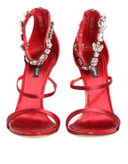 Dolce & Gabbana Red Satin Crystals Keira Sandals Heels Shoes
