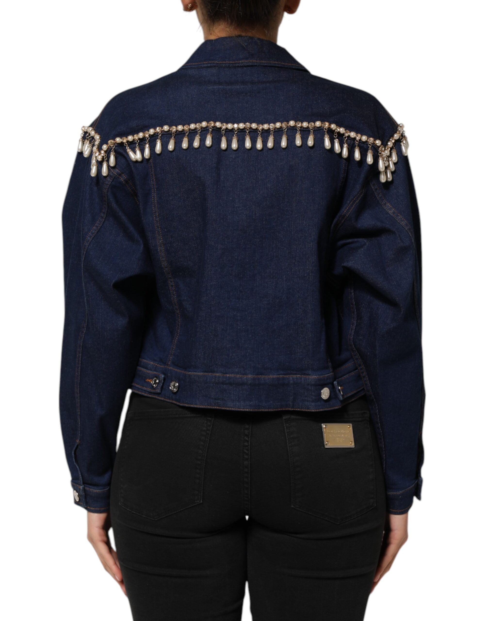 Dolce & Gabbana Blue Cotton Denim Crystal Embellished Jacket