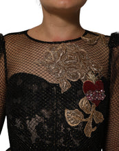 Dolce & Gabbana Black Crystal Heart Embellished A-line Dress