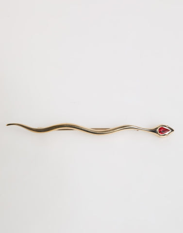 Dolce & Gabbana Gold Brass Red Crystal Spilla Serpente Mens Brooch Pin