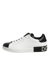 Dolce & Gabbana White Black Leather Portofino Sneaker Shoes
