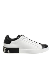 Dolce & Gabbana White Black Leather Portofino Sneaker Shoes