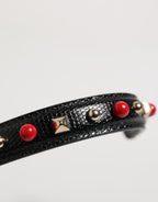 Dolce & Gabbana Black Embellished Leather Bag Handle Women Shoulder Strap